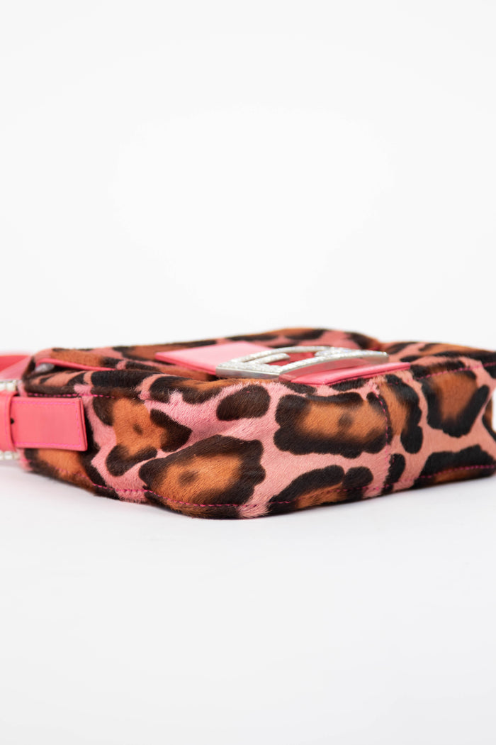 Vintage Fendi Pink Leopard Print Pony Hair Mini Mamma Shoulder Bag