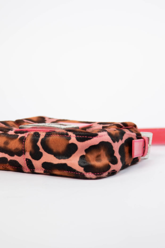 Vintage Fendi Pink Leopard Print Pony Hair Mini Mamma Shoulder Bag