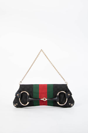 RARE Vintage Gucci GG Black Monogram Large Horsebit Shoulder Bag