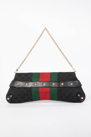 RARE Vintage Gucci GG Black Monogram Large Horsebit Shoulder Bag