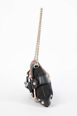 RARE Vintage Gucci GG Black Monogram Large Horsebit Shoulder Bag