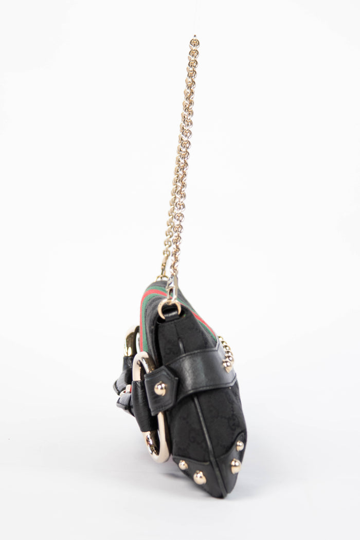 RARE Vintage Gucci GG Black Monogram Large Horsebit Shoulder Bag