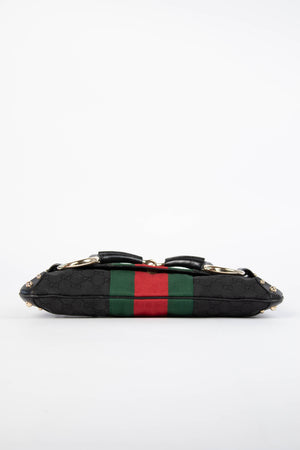 RARE Vintage Gucci GG Black Monogram Large Horsebit Shoulder Bag