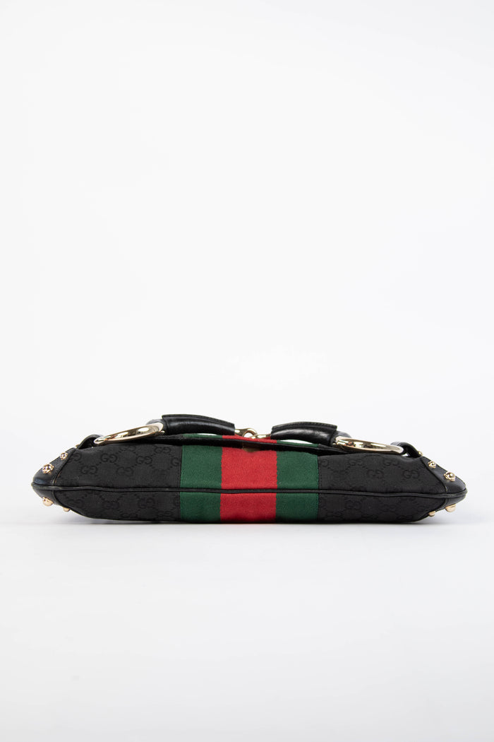 RARE Vintage Gucci GG Black Monogram Large Horsebit Shoulder Bag