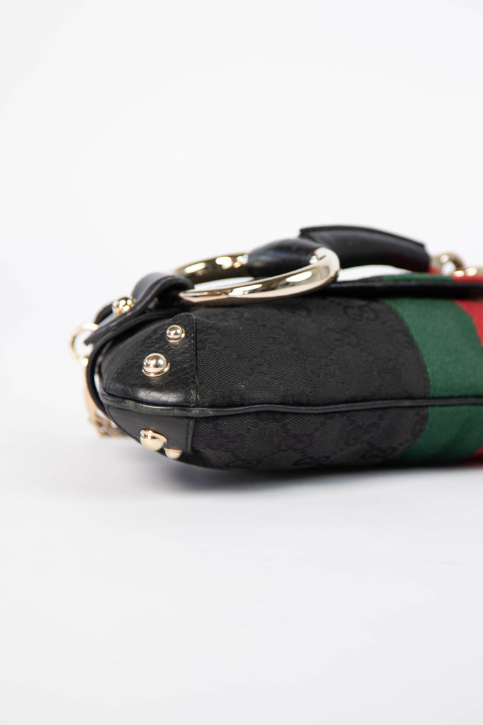 RARE Vintage Gucci GG Black Monogram Large Horsebit Shoulder Bag