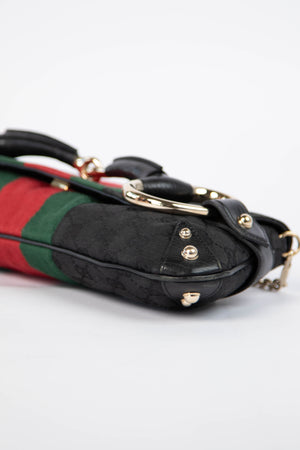 RARE Vintage Gucci GG Black Monogram Large Horsebit Shoulder Bag