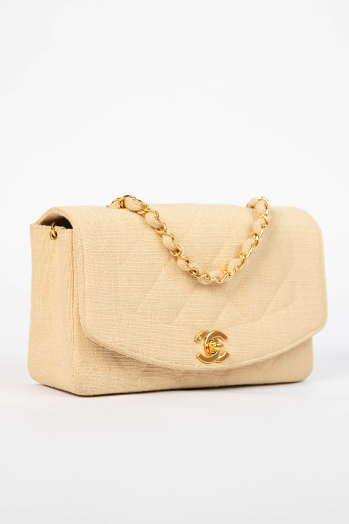 Vintage Chanel Beige Canvas Diana with 24k GHW