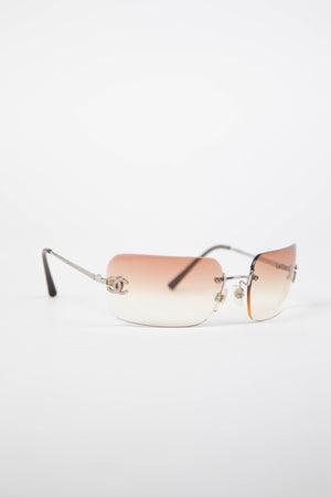 2000s Chanel Brown Gradient Diamanté Rectangular Sunglasses