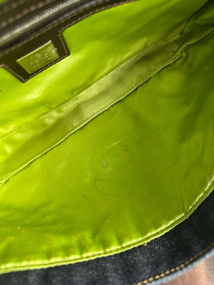 Vintage Fendi Denim Baguette with Mesh Flower Appliqué