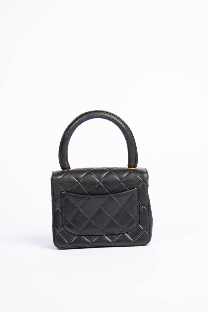 90s Chanel Black Lambskin Leather Mini Top Handle with 24k GHW