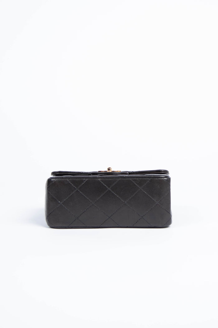 90s Chanel Black Lambskin Leather Mini Top Handle with 24k GHW