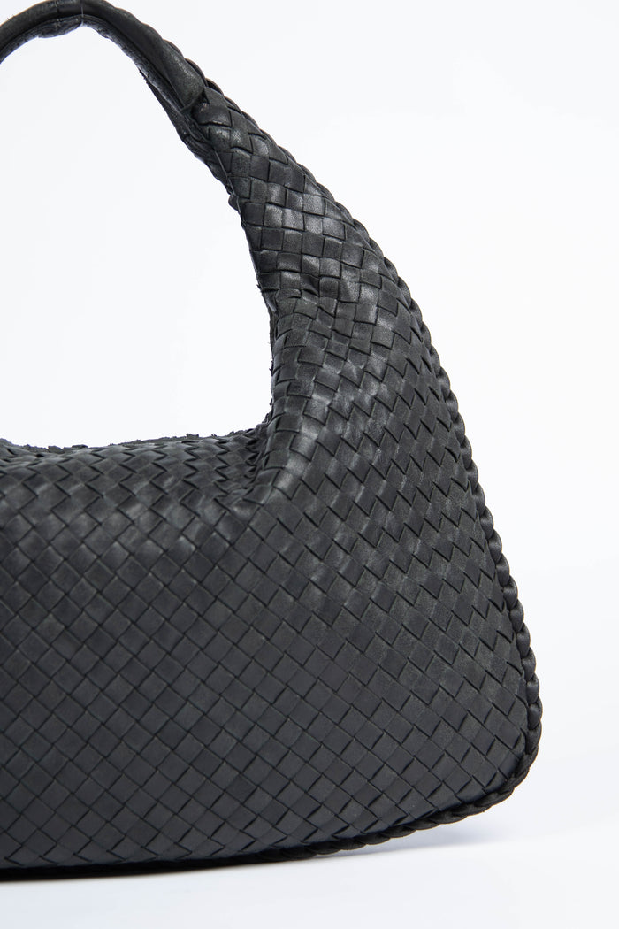 Vintage Bottega Veneta Black Intrecciato Shoulder Bag