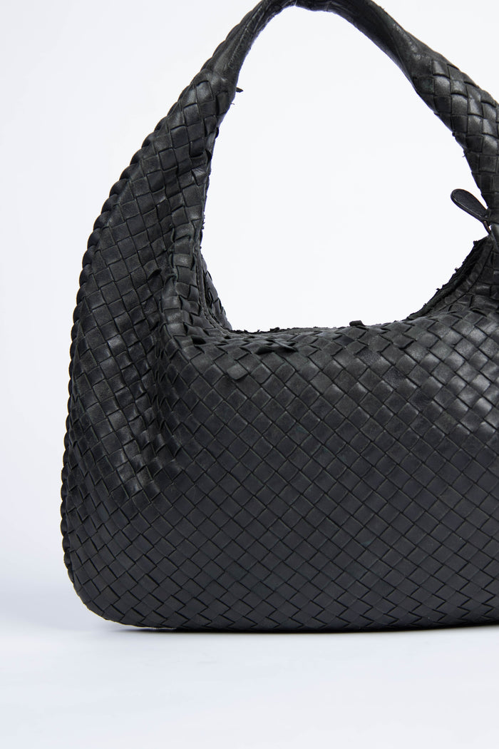 Vintage Bottega Veneta Black Intrecciato Shoulder Bag