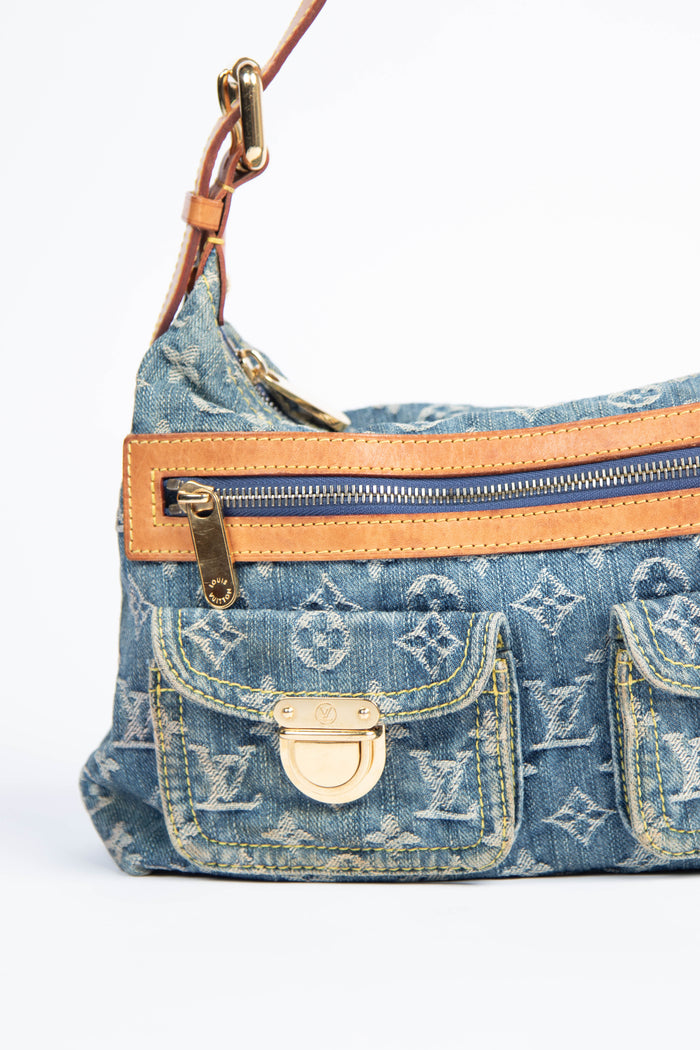 2000s Louis Vuitton Blue Denim Baggy PM Monogram Shoulder Bag