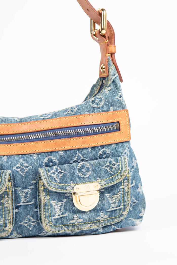 2000s Louis Vuitton Blue Denim Baggy PM Monogram Shoulder Bag