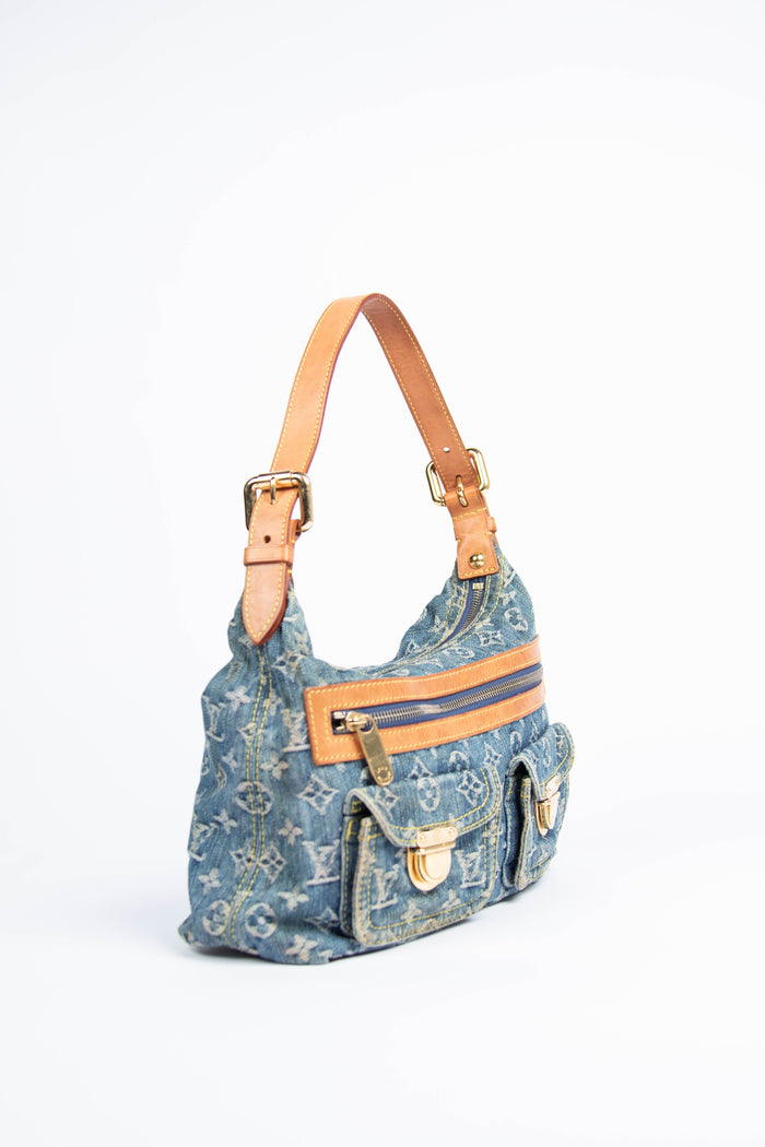 2000s Louis Vuitton Blue Denim Baggy PM Monogram Shoulder Bag