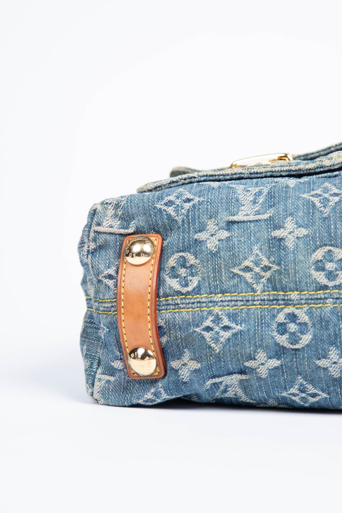 2000s Louis Vuitton Blue Denim Baggy PM Monogram Shoulder Bag