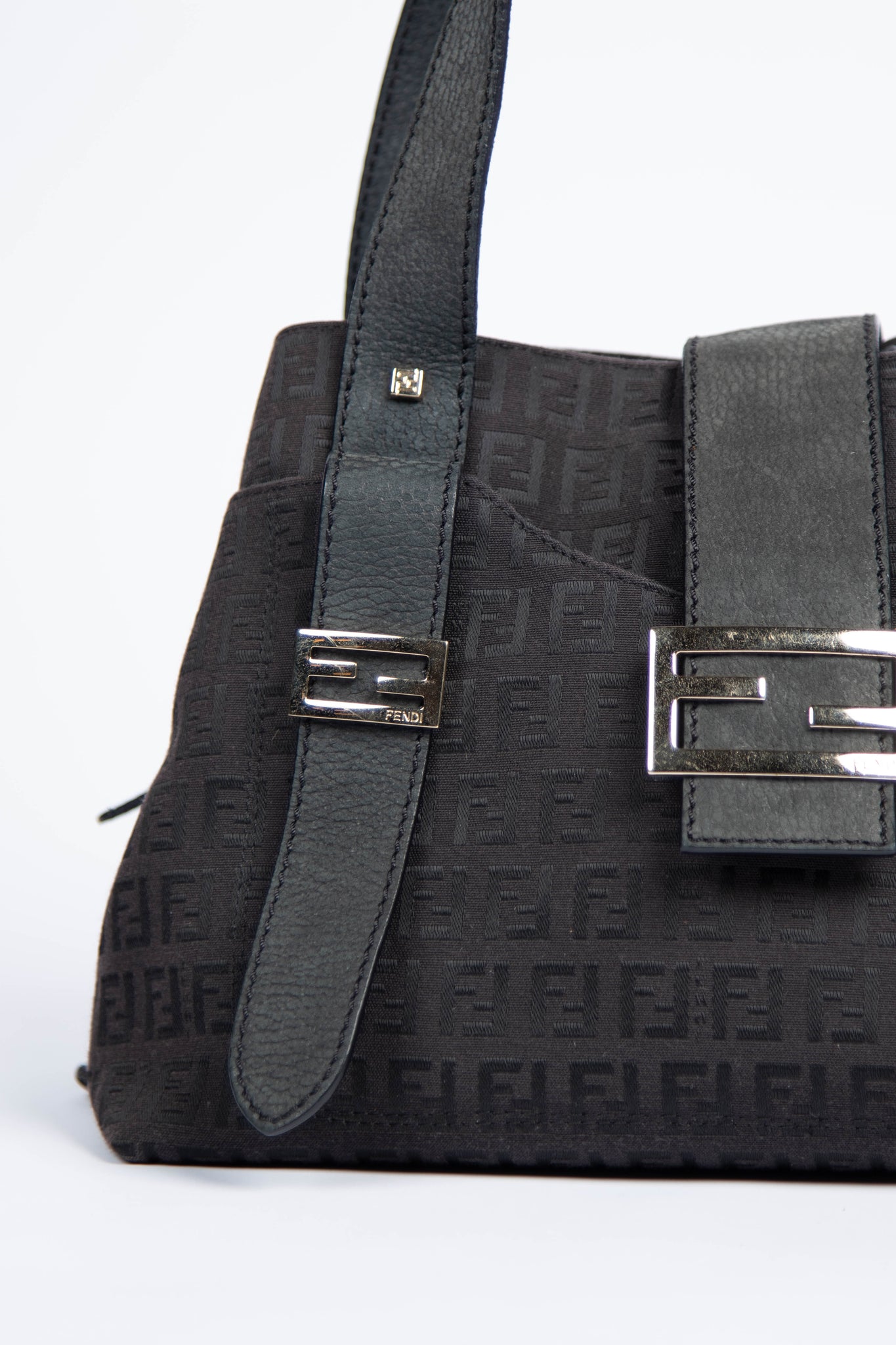 Vintage Fendi Black Zucchino Shoulder Bag