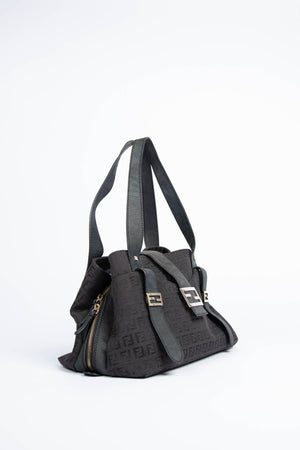 Vintage Fendi Black Zucchino Shoulder Bag