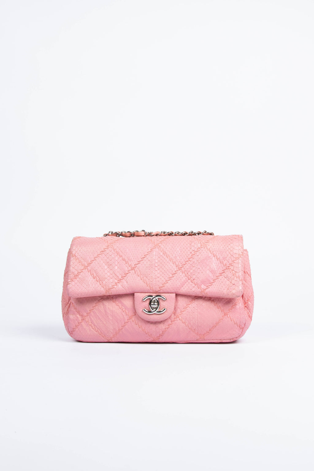 2011 Chanel Pink Python Single Flap Shoulder Bag