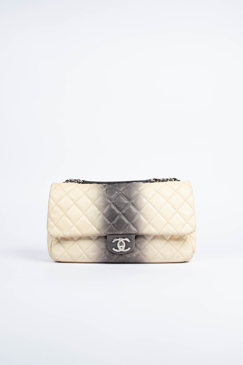 2010s Chanel Caviar Leather Grey Ombre Single Flap Bag