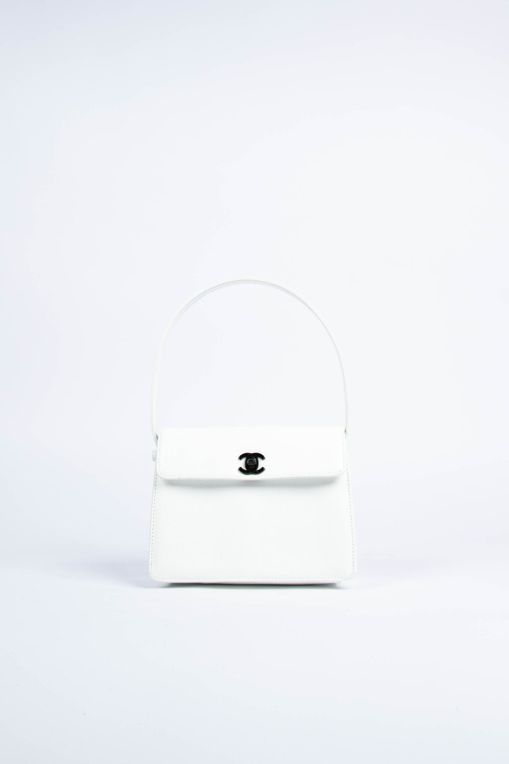 90s Chanel White Caviar Leather Small Top Handle Bag