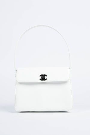 90s Chanel White Caviar Leather Small Top Handle Bag