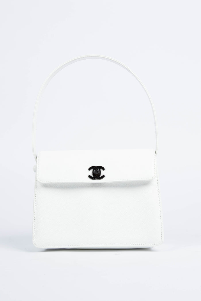 90s Chanel White Caviar Leather Small Top Handle Bag