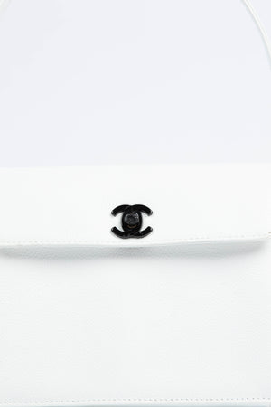 90s Chanel White Caviar Leather Small Top Handle Bag