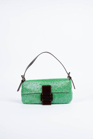 Vintage Fendi Green Beaded Sequin Baguette Shoulder Bag