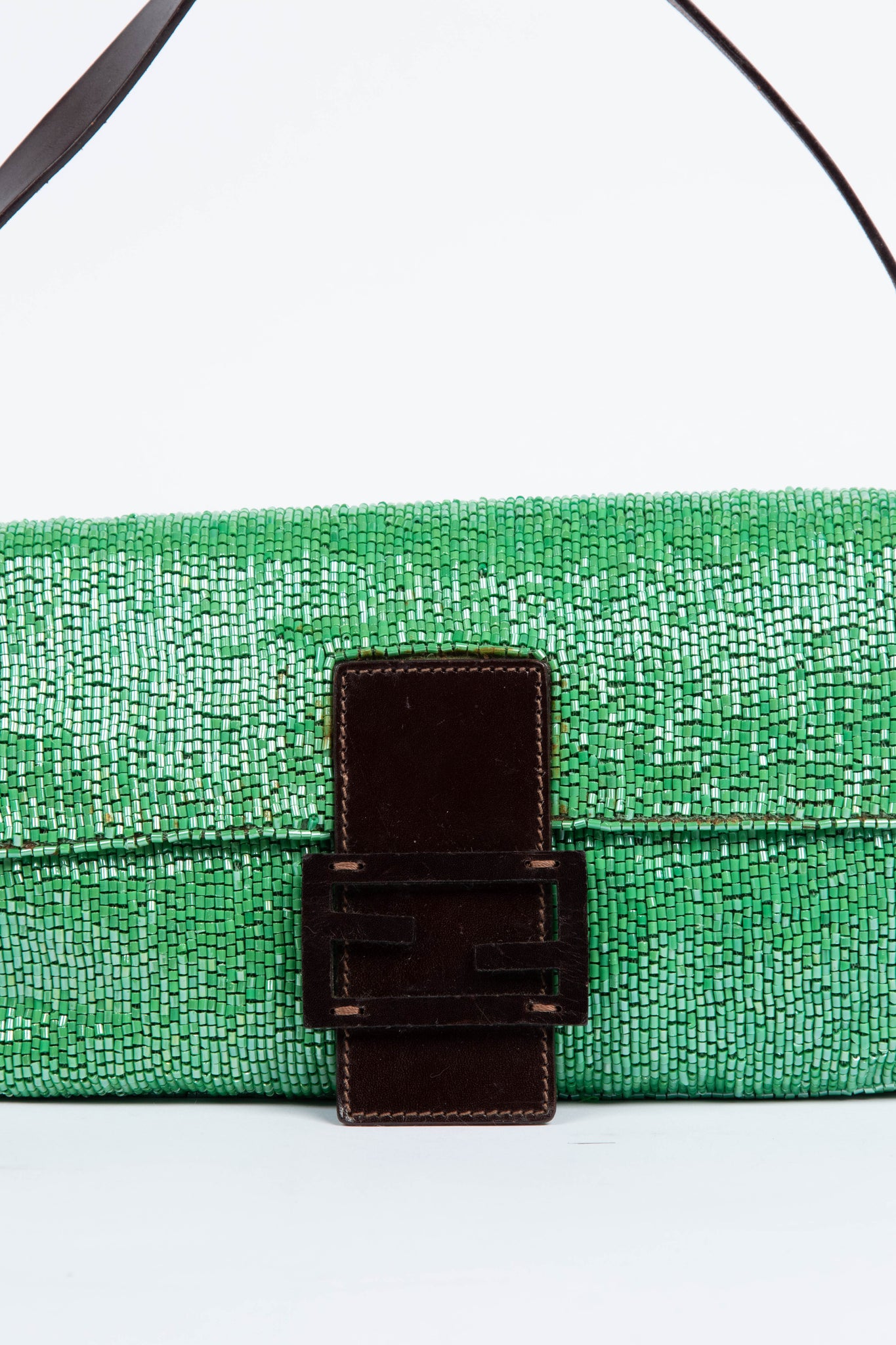 Vintage Fendi Green Beaded Sequin Baguette Shoulder Bag