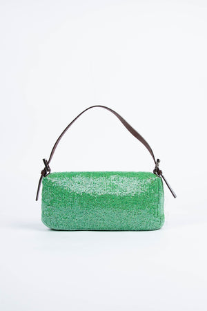 Vintage Fendi Green Beaded Sequin Baguette Shoulder Bag