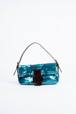 RARE Fendi Blue Sequin Baguette Shoulder Bag