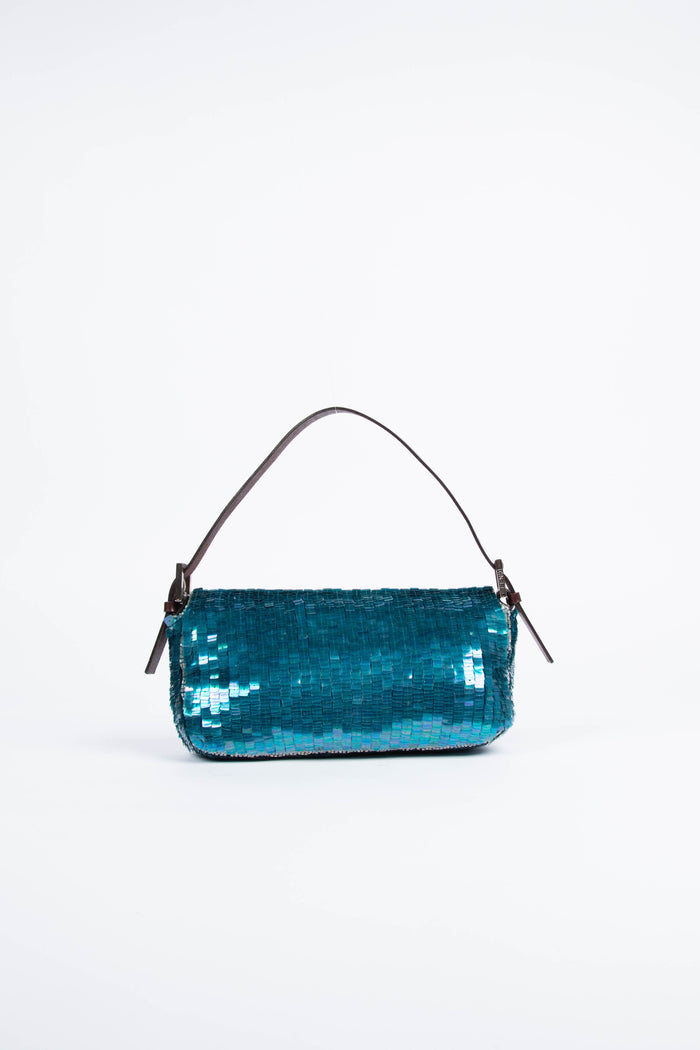 RARE Fendi Blue Sequin Baguette Shoulder Bag