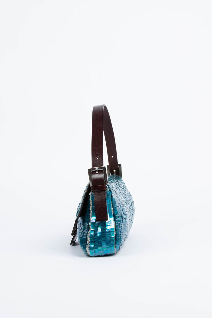 RARE Fendi Blue Sequin Baguette Shoulder Bag