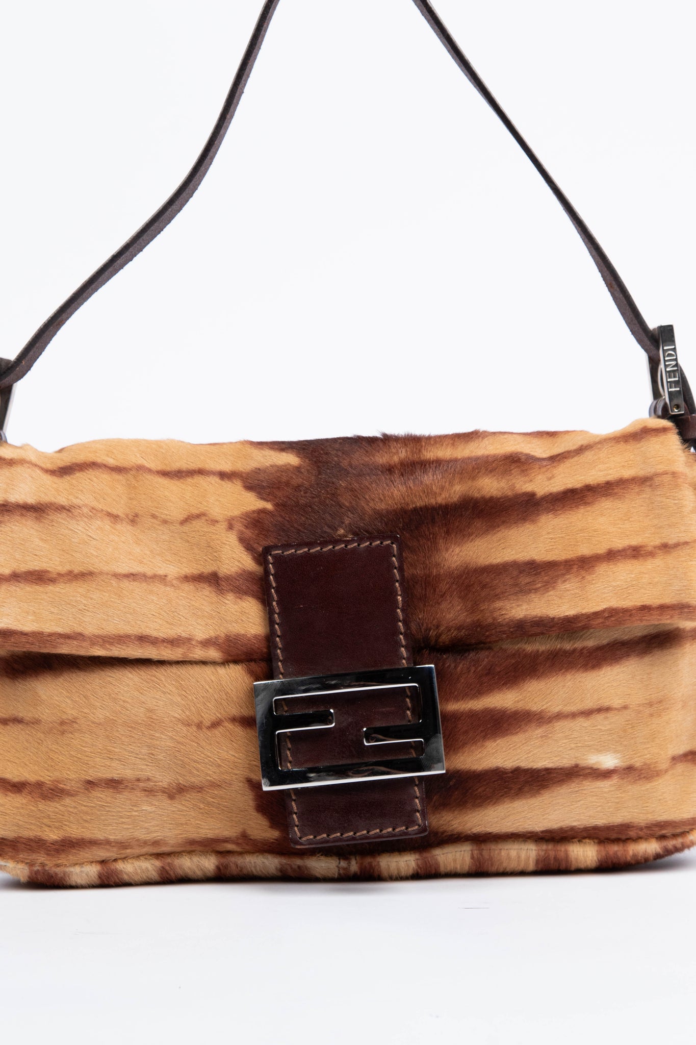 Vintage Fendi Animal Print Pony Hair Baguette Shoulder Bag