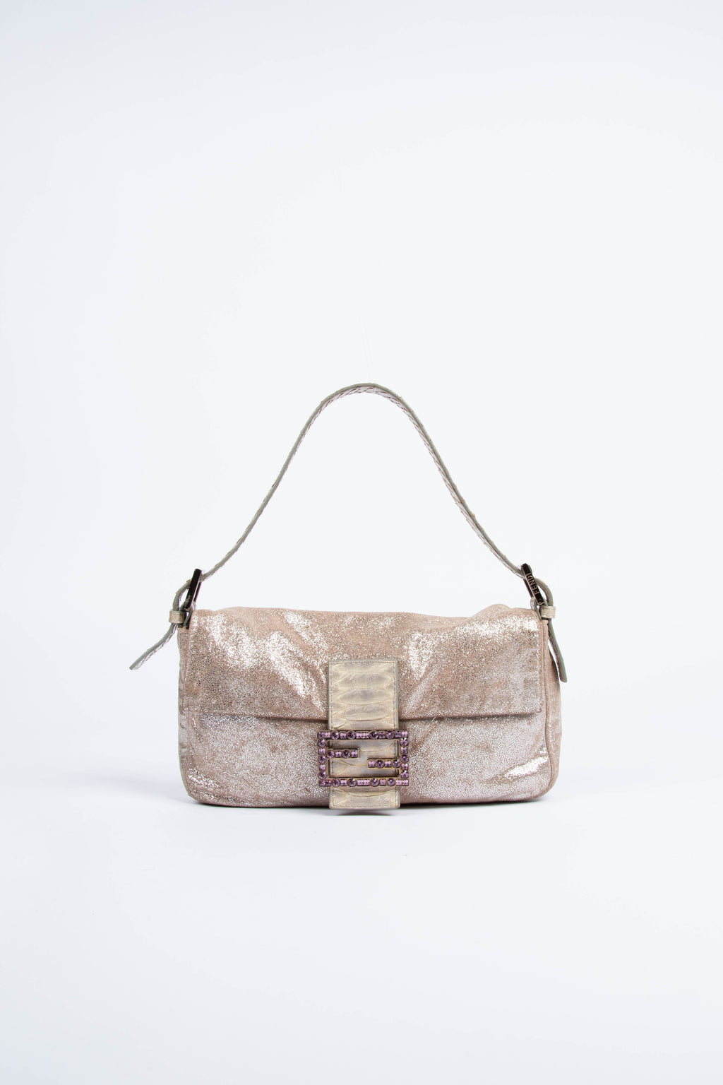 Vintage Fendi Pink Crystal Leather Baguette Shoulder Bag