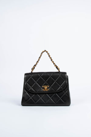 90s Chanel Black Lambskin Small Top Handle Bag 24k GHW