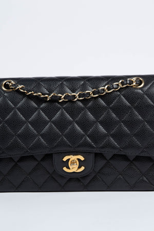 RARE 2000s Chanel Black Caviar Medium Classic Double Flap Shoulder Bag