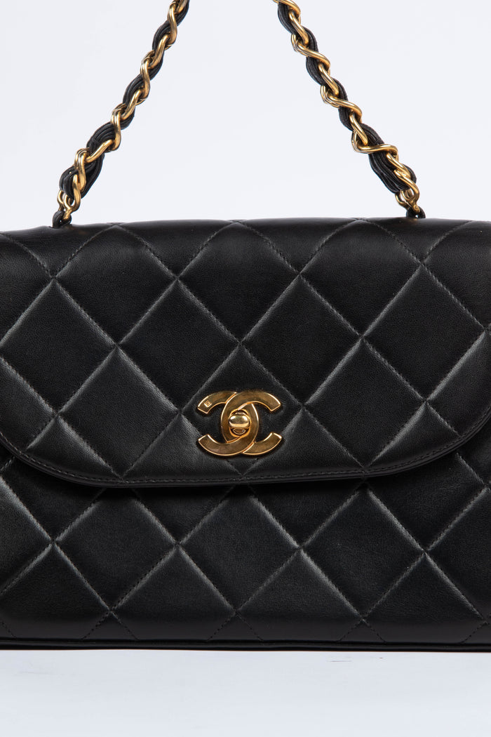 90s Chanel Black Lambskin Small Top Handle Bag 24k GHW