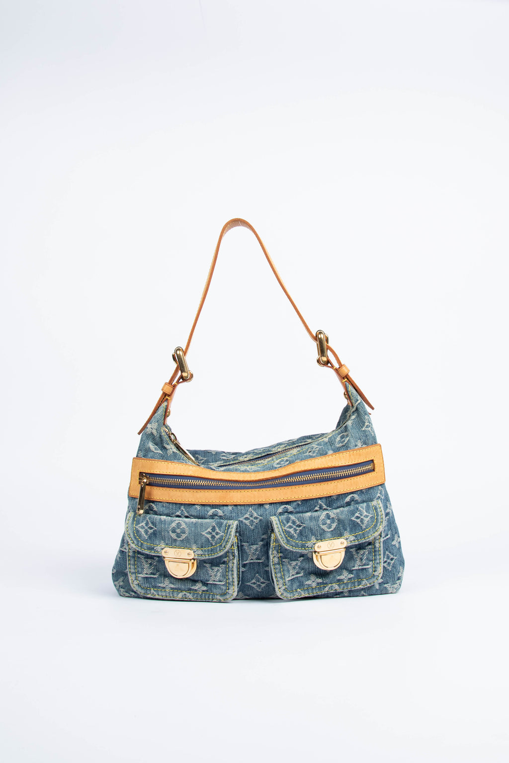 2000s Louis Vuitton Blue Denim Baggy PM Monogram Shoulder Bag