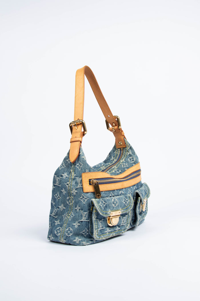 2000s Louis Vuitton Blue Denim Baggy PM Monogram Shoulder Bag