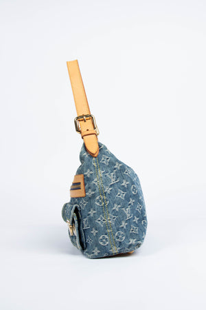 2000s Louis Vuitton Blue Denim Baggy PM Monogram Shoulder Bag