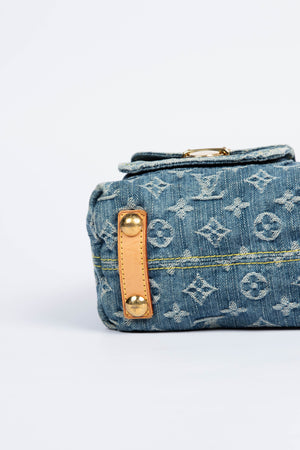 2000s Louis Vuitton Blue Denim Baggy PM Monogram Shoulder Bag