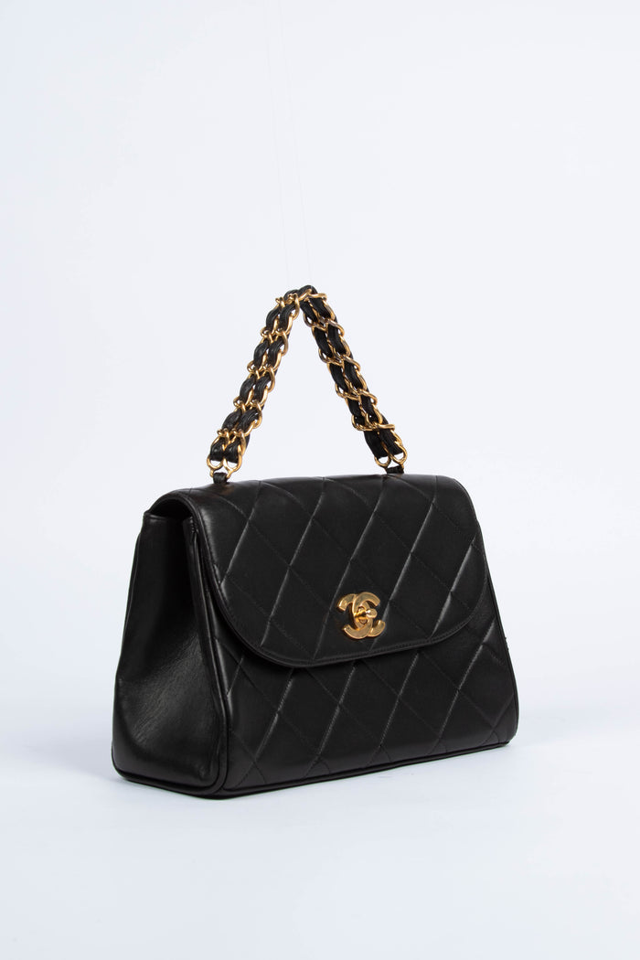 90s Chanel Black Lambskin Small Top Handle Bag 24k GHW