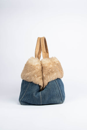 Vintage Prada Denim & Fur Canapa Tote Bag