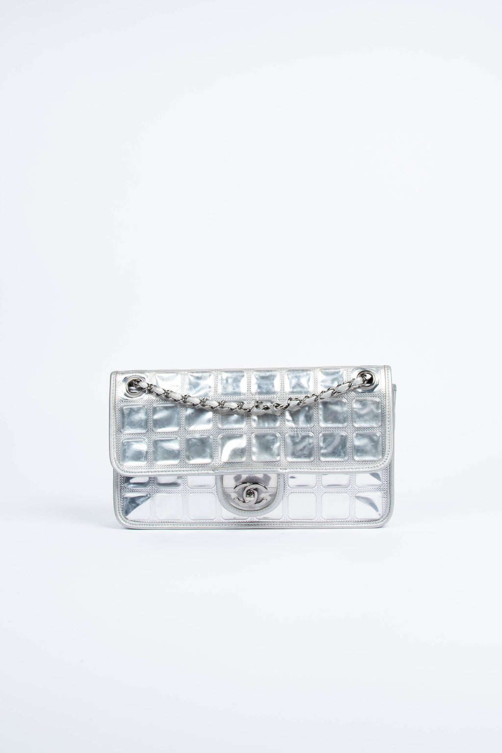 2000s Chanel Silver Ice Cube Single Flap Shoulder Bag