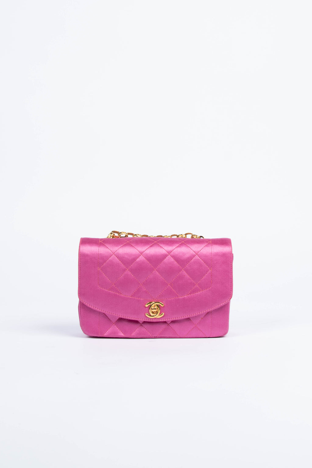 SUPER RARE Chanel Pink Satin Small Diana with 24k GHW