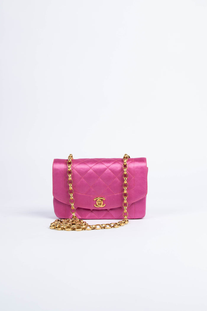 SUPER RARE Chanel Pink Satin Small Diana with 24k GHW Break Archive