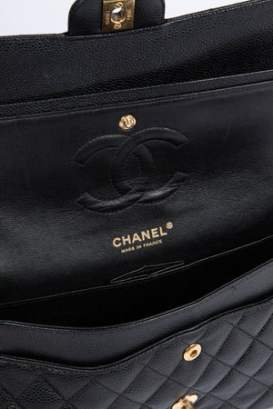 RARE 2000s Chanel Black Caviar Medium Classic Double Flap Shoulder Bag